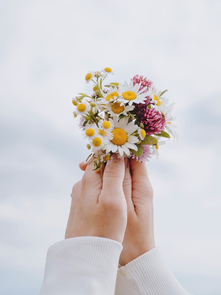 Handen met kruiden bouquet